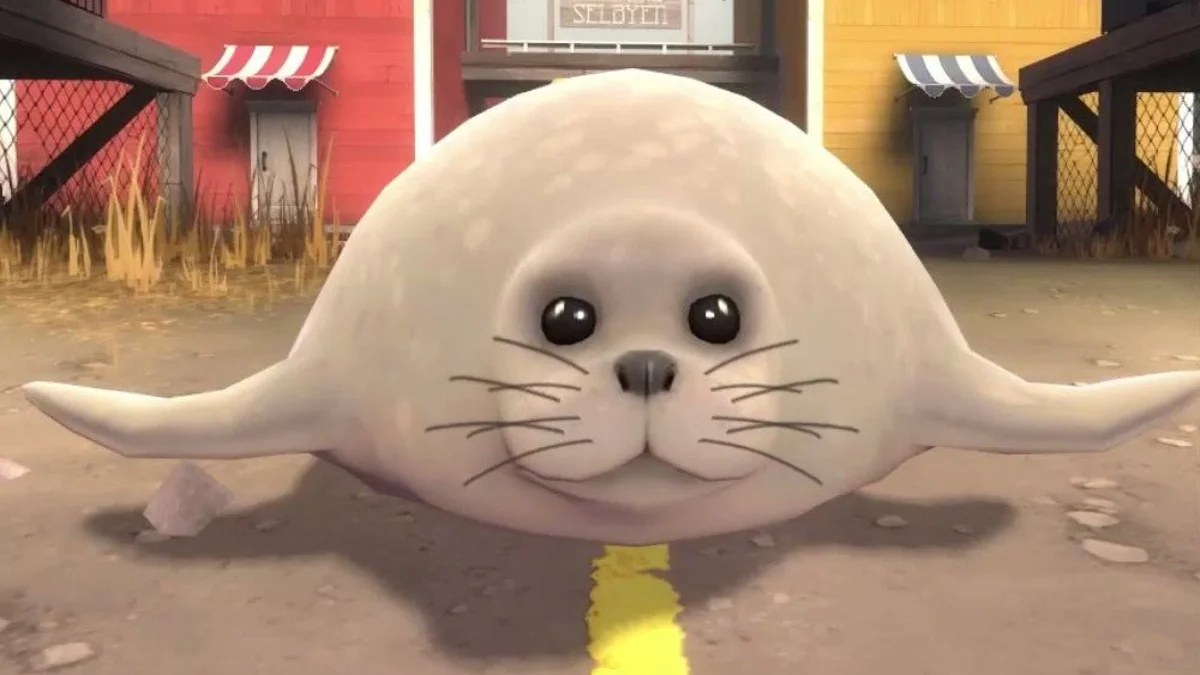 TF2 Seal — Cute white cartoon seal with big black eyes on the TF2 Selbyen map