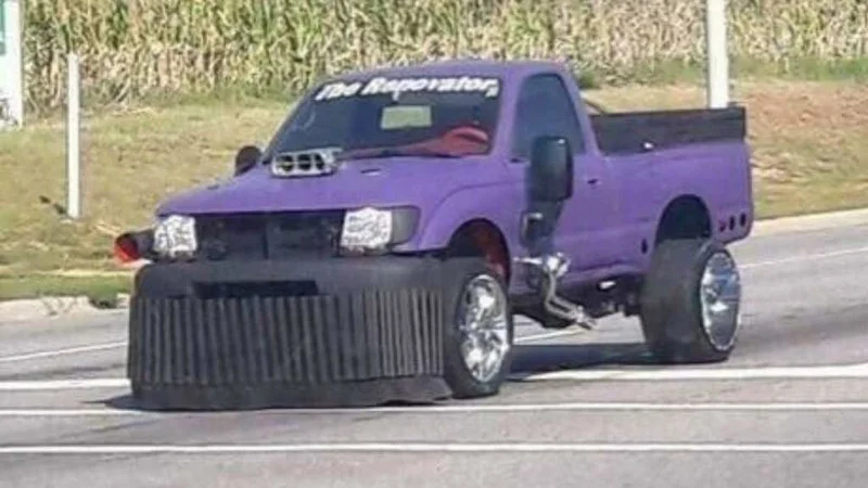Purple modified pickup truck known as the Thanos Car