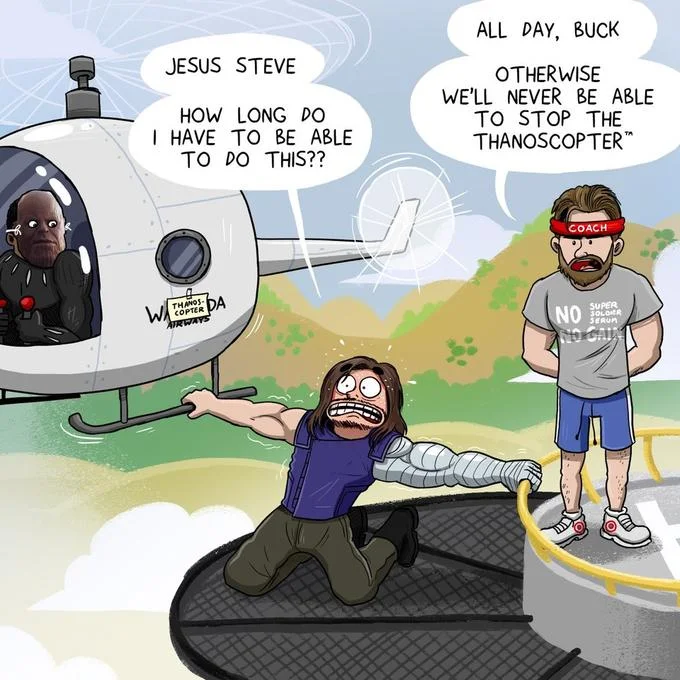 Fan art crossover of Thanoscopter meme with Ted Lasso TV show characters.