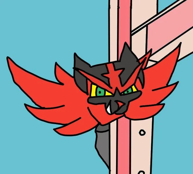 That Fucking Cat — Pokemon Incineroar peeking around a wooden fence in the Tom cat meme pose