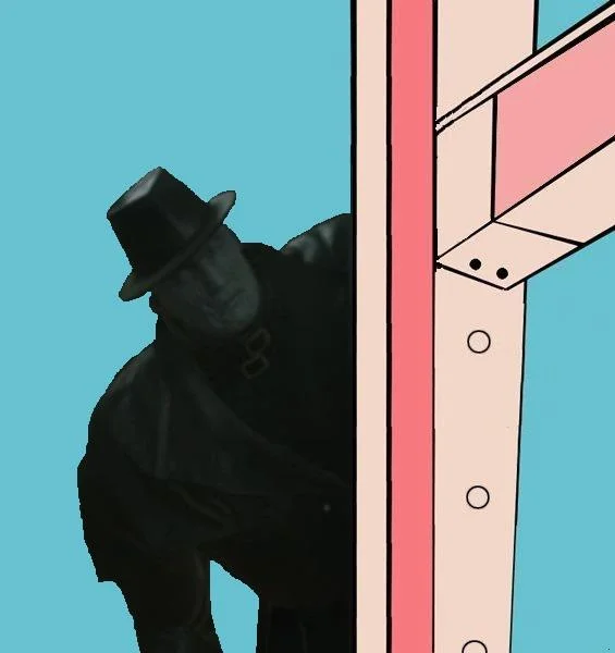 That Fucking Cat — Shadowy top-hatted Jack the Ripper figure peeking around the Tom meme fence