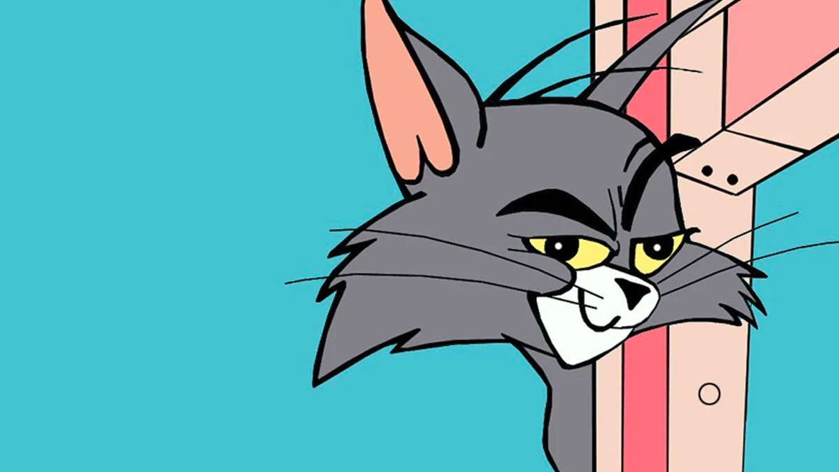That Fucking Cat — Tom cat from Tom and Jerry peering suspiciously around a wooden fence against a teal background
