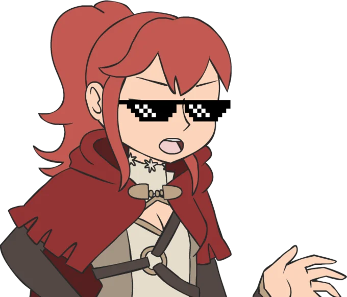 That Wasn't Very Cash Money of You — Red-haired cartoon girl in red cape wearing pixel sunglasses