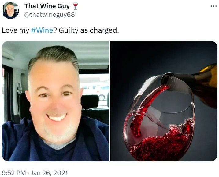 That Wine Guy tweet declaring guilt over loving wine