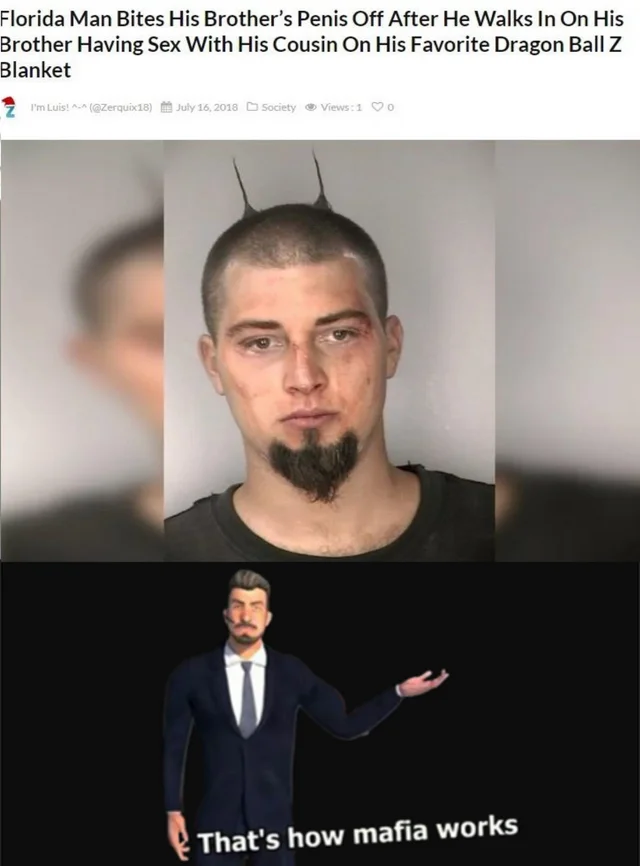 Thats How Mafia Works — Florida Man crime headline paired with the 'That's how mafia works' character