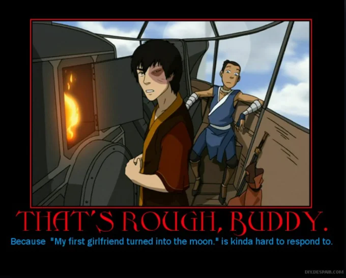 Thats Rough Buddy — Original Avatar scene with red title and blue explanation of meme origin.