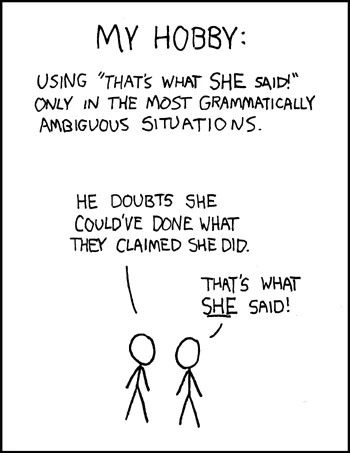 That's What She Said — xkcd comic about using TWSS in grammatically ambiguous contexts.