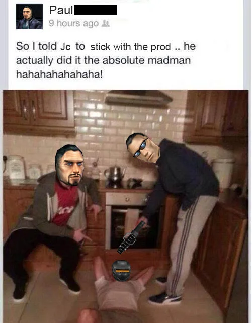 The Absolute Madman — Deus Ex parody of absolute madman meme with Paul and JC Denton faces pasted onto the kitchen scene