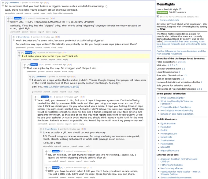 The Amazing Atheist — Reddit screenshot of controversial MensRights comment thread involving TheAmazingAtheist under the username terroja.