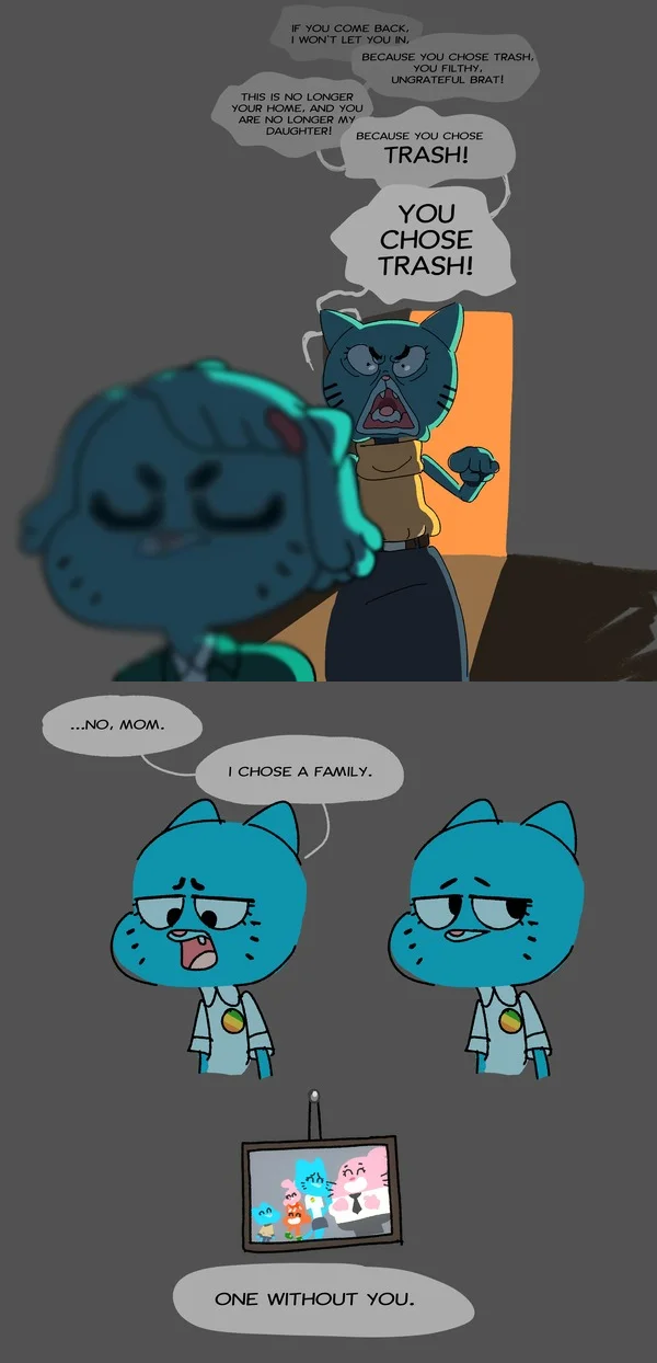 The Amazing World Of Gumball — Emotional fan comic of Nicole yelling at Gumball who responds 'I chose a family'