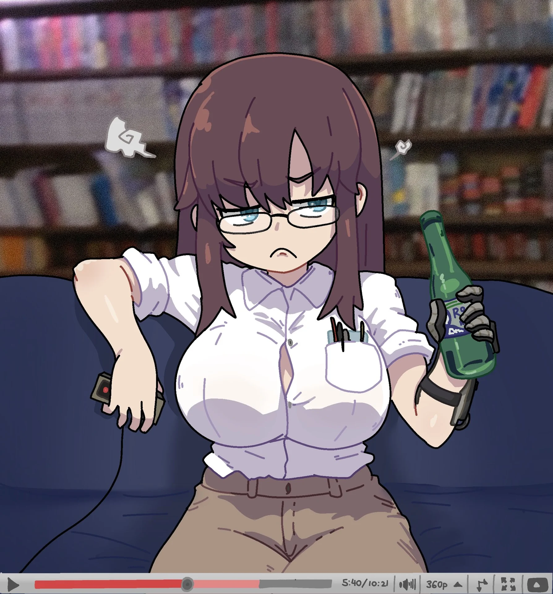 The Angry Video Game Nerd — Anime-style gender-swapped AVGN fan art holding a beer and NES controller shown as a YouTube video