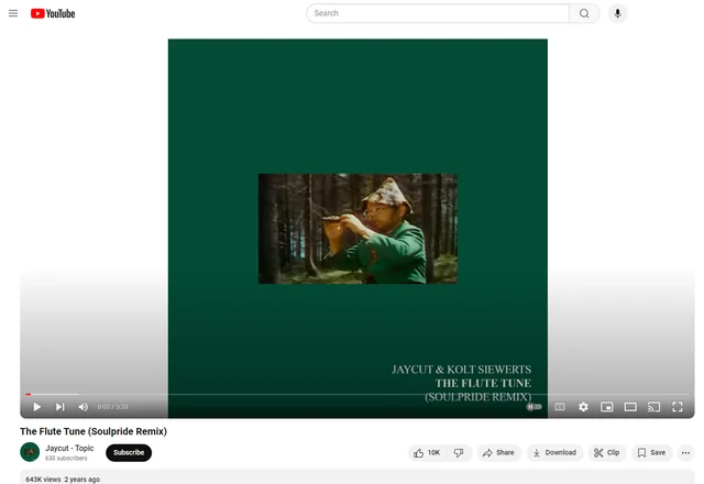 The Balkan Dwarf — YouTube page showing Kekec playing a flute on a tree stump