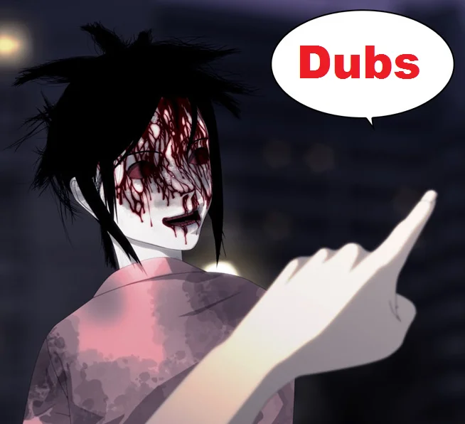 The Bongcheon-Dong Ghost — Bongcheon-Dong ghost pointing with a speech bubble reading 'Dubs'