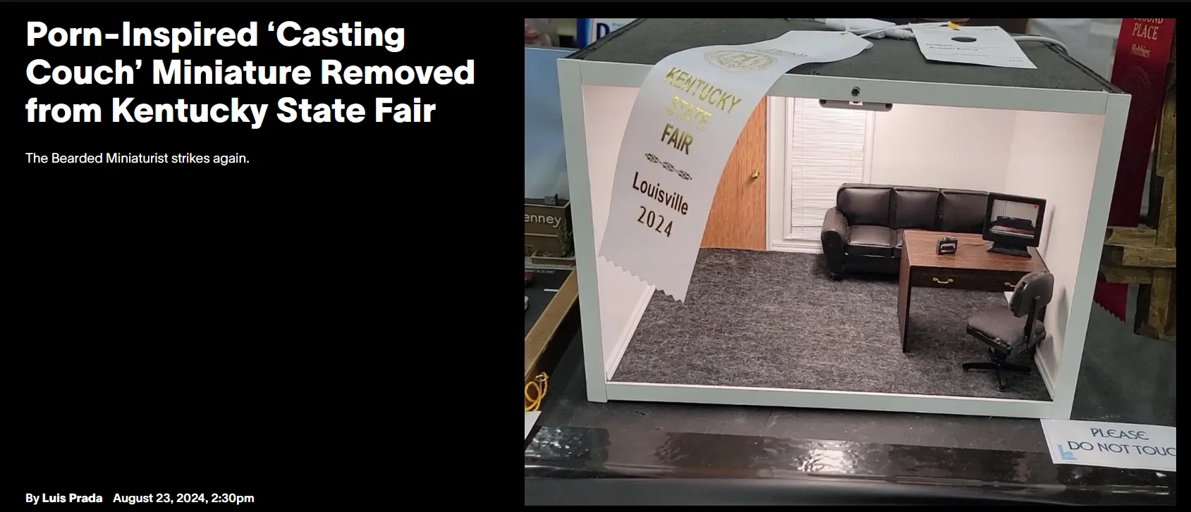 The Casting Couch — News article screenshot about a miniature casting couch diorama removed from the Kentucky State Fair