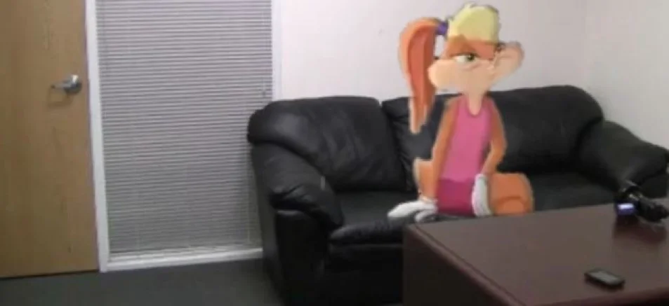 The Casting Couch — Casting couch room with Lola Bunny cartoon character edited onto the sofa