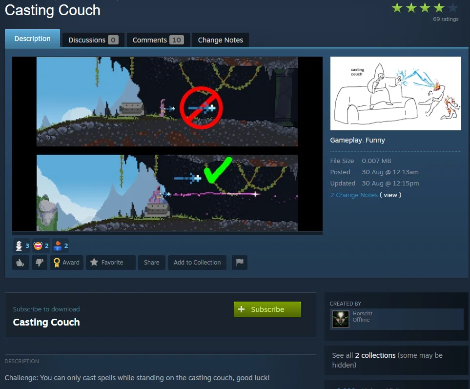 The Casting Couch — Steam Workshop page for a game mod called Casting Couch about spellcasting