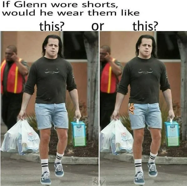 The Circle Game — Glenn Danzig in shorts meme with Circle Game hand added in second panel