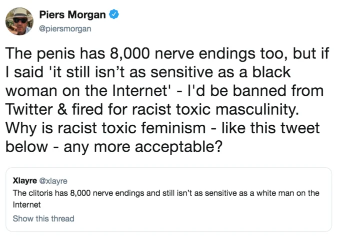 The Clitoris Has 8,000 Nerve Endings — Piers Morgan tweet responding to the original clitoris nerve endings tweet