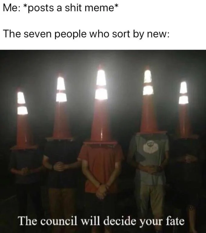 The Council Will Decide Your Fate — Council meme about Reddit users sorting posts by new judging bad memes