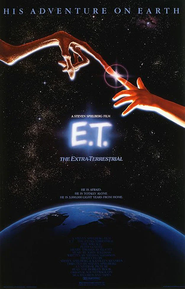 The Creation Of Adam Parodies — E.T. the Extra-Terrestrial 1982 movie poster with reaching hands composition.