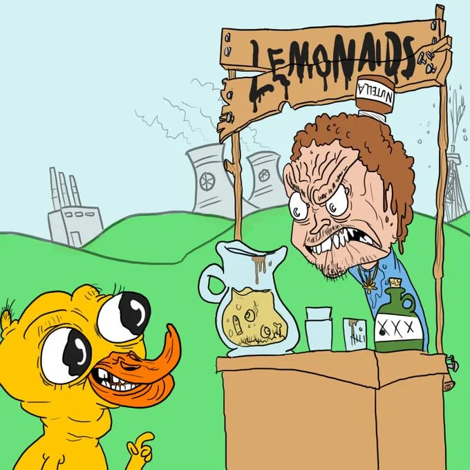 The Duck Song — Dark parody art of Duck Song with LEMONAIDS stand and nuclear cooling towers