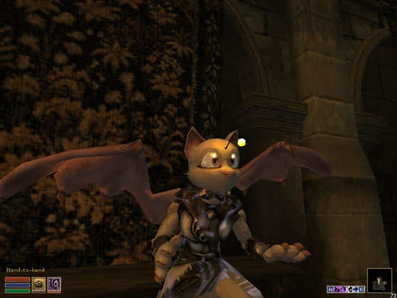 The Elder Scrolls — Modded Moogle creature character in Morrowind with Hand-to-hand skill shown
