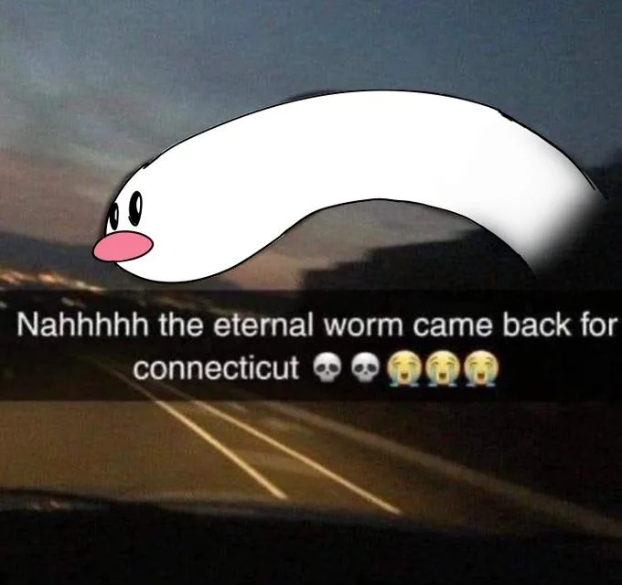 The Eternal Worm Came Back For Connecticut — Parody of the eternal worm meme with the creature replaced by a cute cartoon worm character.