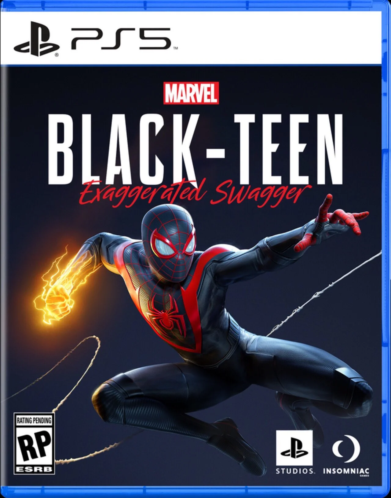 The Exaggerated Swagger of a Black Teen — Edited PS5 box art titled Black-Teen Exaggerated Swagger with Miles Morales art