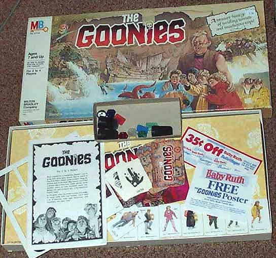 The Goonies — Vintage Milton Bradley Goonies board game with box, pieces, cards and Baby Ruth coupon