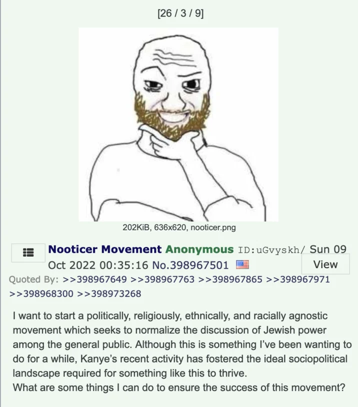The Great Noticing — 4chan anonymous post proposing a 'Noticer Movement' with grey anon avatar