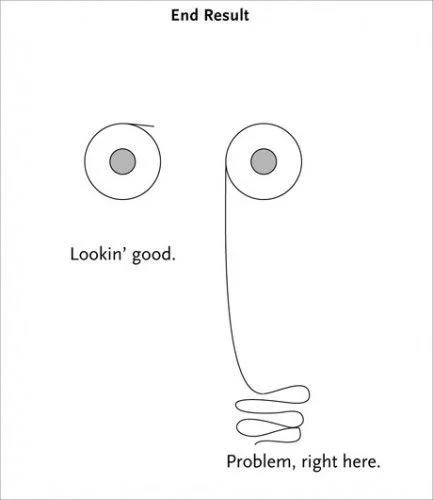 The Great Toilet Paper Debate — A whimsical illustration using two toilet paper rolls as eyes with unspooled paper as a face, labeled with opinions on