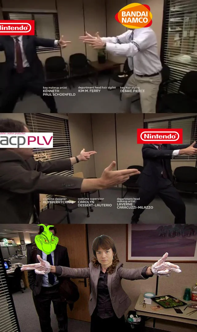 The Grinch — Office pointing meme with Nintendo logos and Grinch face