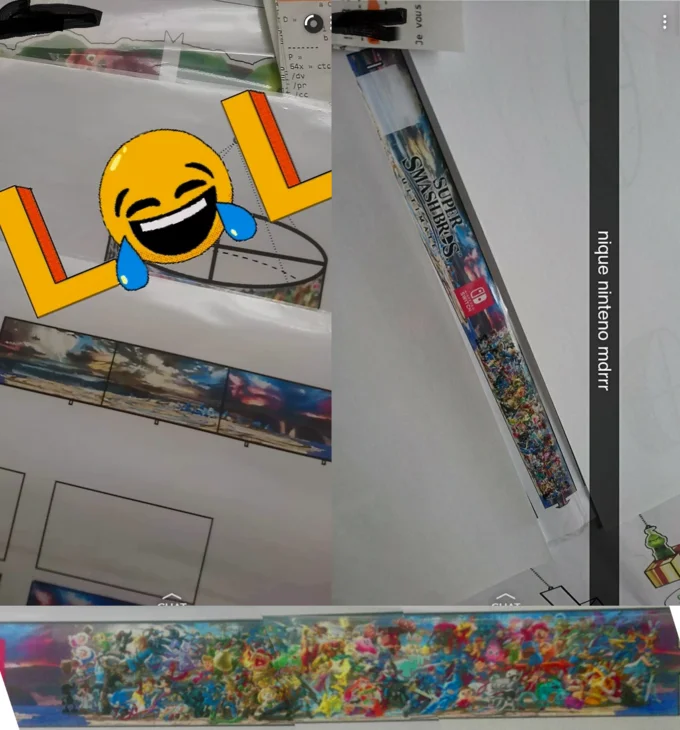 The Grinch — Snapchat collage of Super Smash Bros poster with LOL emoji