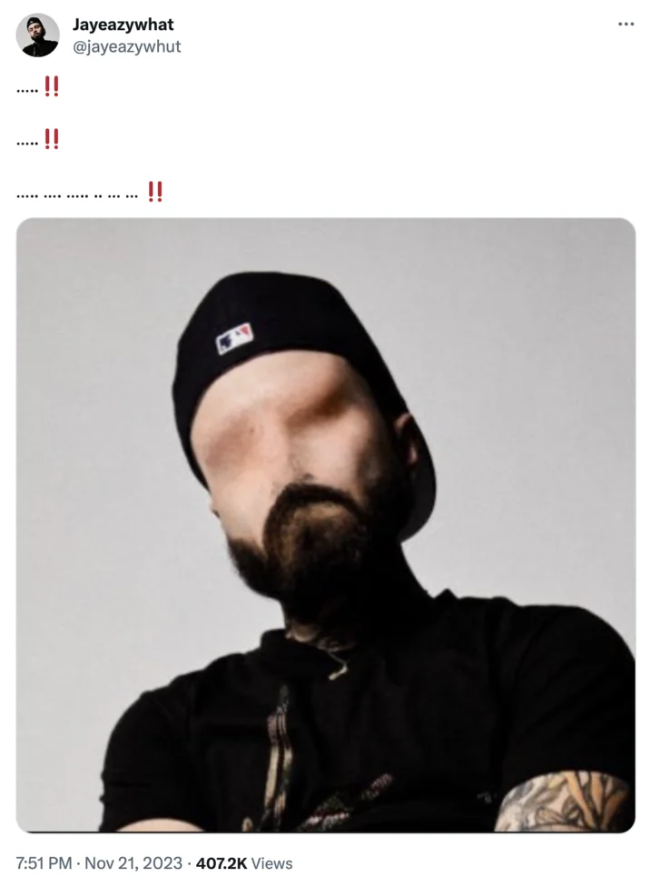 The Idol of Eirræbœ — Twitter post showing man with MLB beanie and digitally erased face except for beard