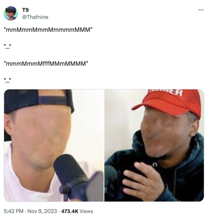 The Idol of Eirræbœ — Twitter post with mumbling text and two photos of men with digitally erased faces