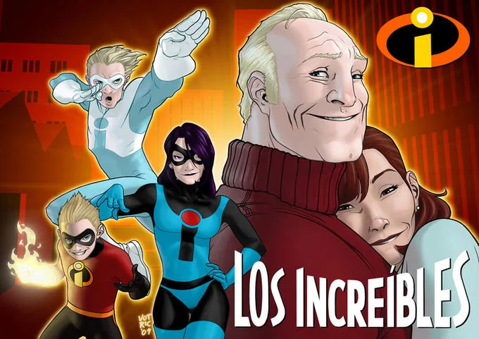 The Incredibles — Spanish-language fan art of Los Increibles featuring Dash, Violet and other characters