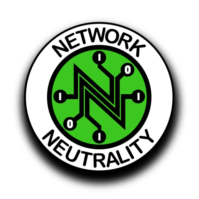 The Internet — Network Neutrality circular badge logo with circuit-board N on green background