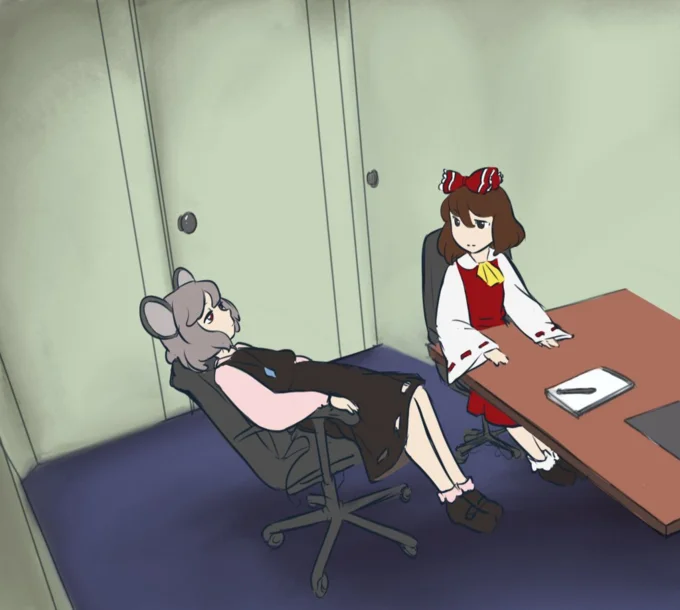 The Interrogation Of Stephen Mcdaniel — Touhou anime fan art recreation of the interrogation with Nazrin and Reimu