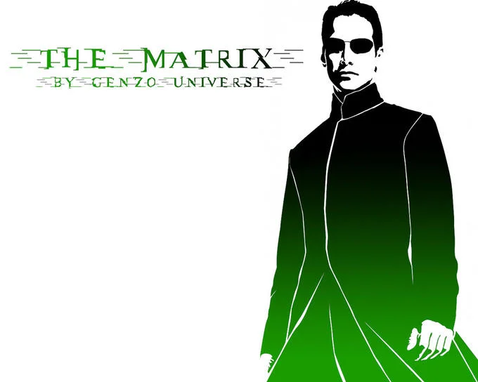 Minimalist fan poster of Neo with 'The Matrix' title