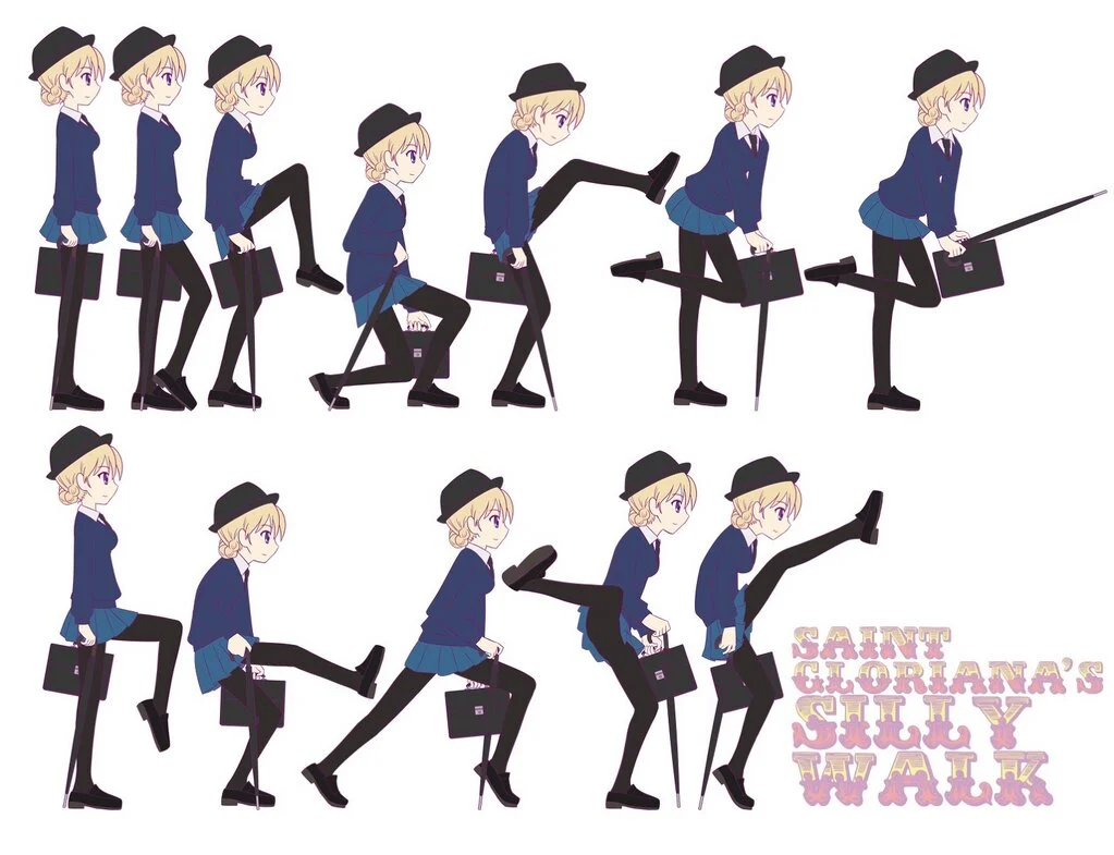 The Ministry of Silly Walks — Monty Python's Silly Walks Generator web app interface with a character on a parking lot and pose-timeline controls.