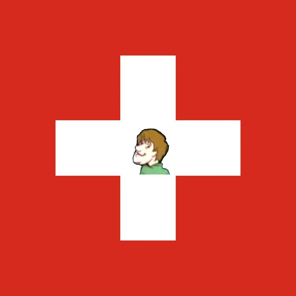 The Misadventures of Skooks — Swiss flag with Shaggy's head in the center