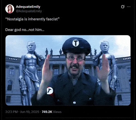 Tweet joke showing Nostalgia Critic photoshopped in a fascist uniform
