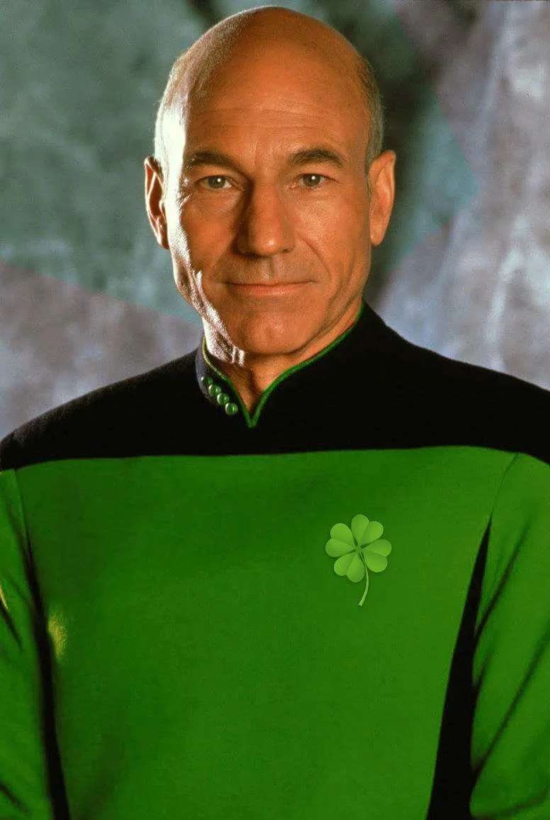 The Picard Song — Captain Picard in a green Starfleet uniform with a clover badge