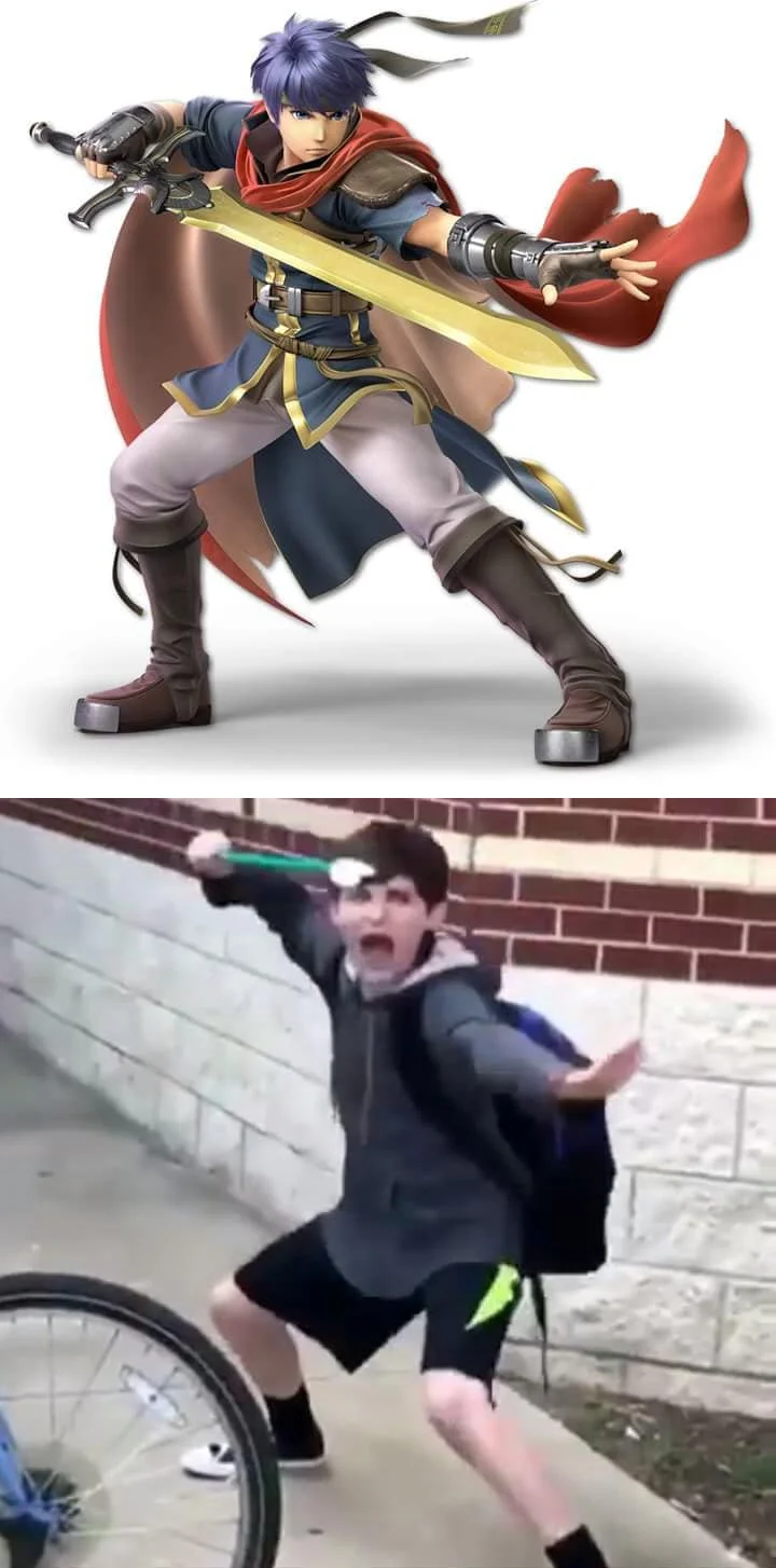 The Power of God and Anime — Comparison showing Fire Emblem's Ike in a sword pose above the viral kid making the same anime pose.
