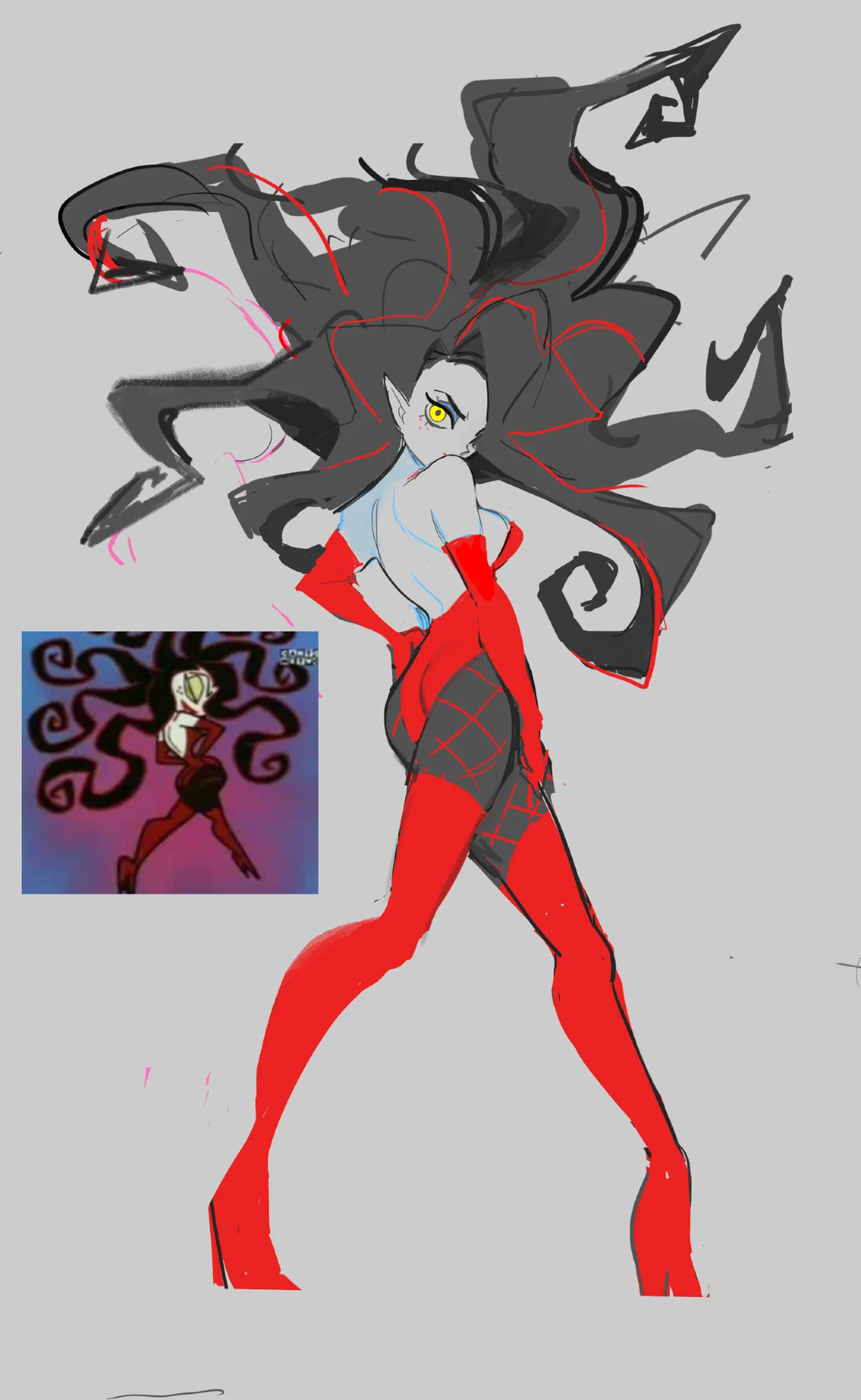 The Powerpuff Girls — Sketch redesign of Powerpuff Girls villain Sedusa with original reference inset.