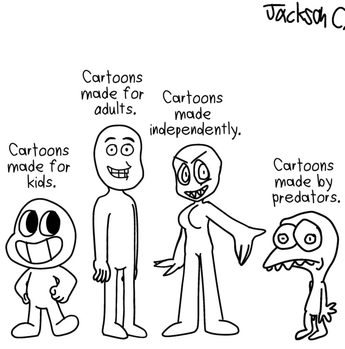 The Ren and Stimpy Show — Hand-drawn meme comparing four categories of cartoon art styles with crude character sketches