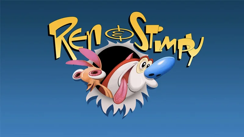 The Ren and Stimpy Show — Ren and Stimpy title card logo with both characters popping through a hole on a blue background
