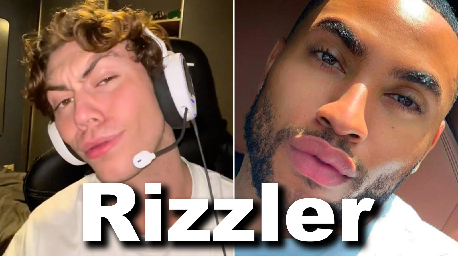 The Rizzler — Two selfies side by side with 'Rizzler' text overlay applied to the photographs.