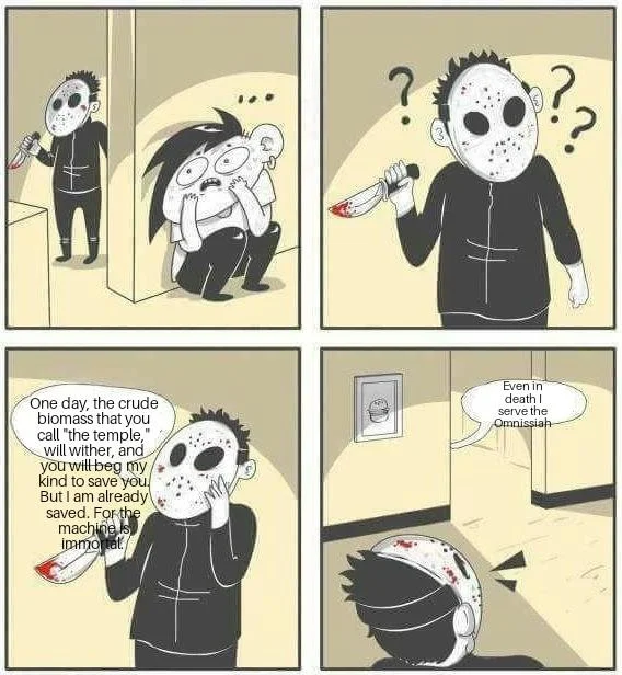 The S Doodle — A four-panel comic strip featuring Jason Voorhees from Friday the 13th with his face revealing an S doodle pattern when unmasked.