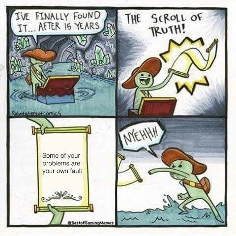 The Scroll of Truth — Scroll of Truth meme with original artwork in first three panels and real photograph reaction in bottom-right.